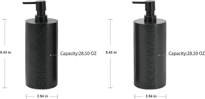 Matte Black Resin 2 Piece Shampoo and Body Wash Dispenser Set, Luxurious - Image 2