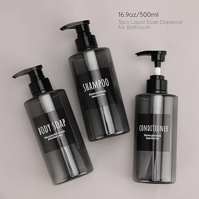 Refillable Shampoo Bottles, Segbeauty 16.9oz Shampoo Dispenser, Labeled Grey - Image 2