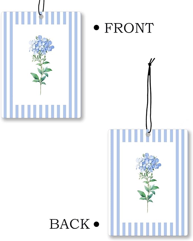 Rustic Blue Floral Car Air Freshener 4 Pcs, Preppy Blue Striped Flower Hanging - Image 7