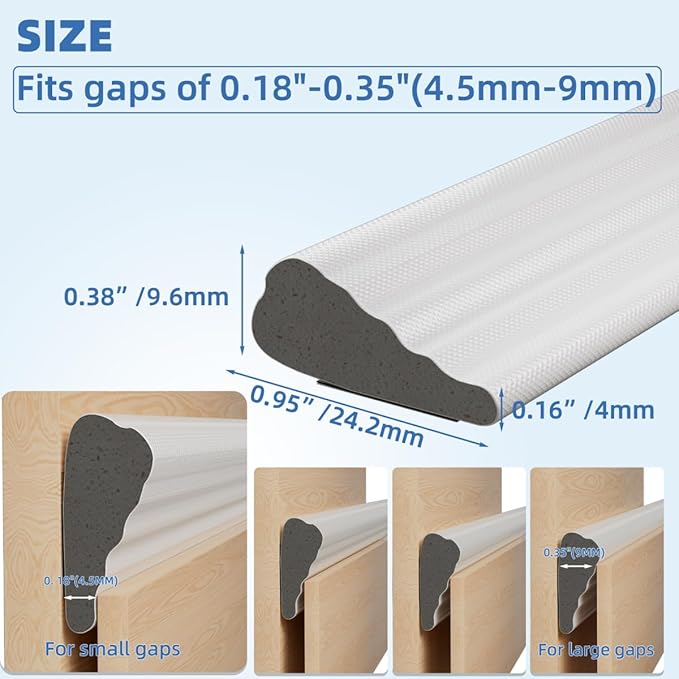 Wedge-Shape Window Weather Stripping Door Frame Seal Strip 3Pcs×196" White - Image 2