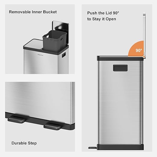 Kitchen Trash Can, 2 x 8 Gallon Dual Trash Can, Garbage Can - Image 4