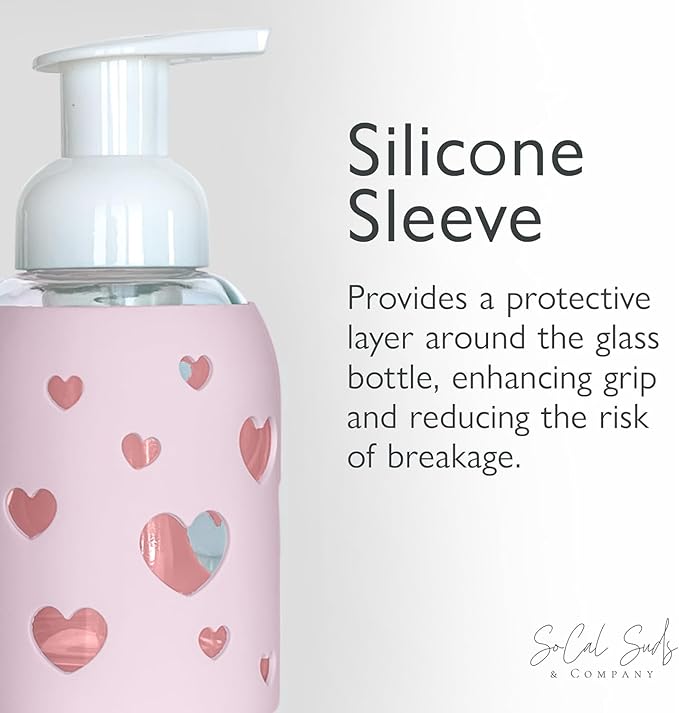SoCal Suds & Company Glass Foaming Hand Soap Dispenser, Heart Silicone Sleeve - Image 5