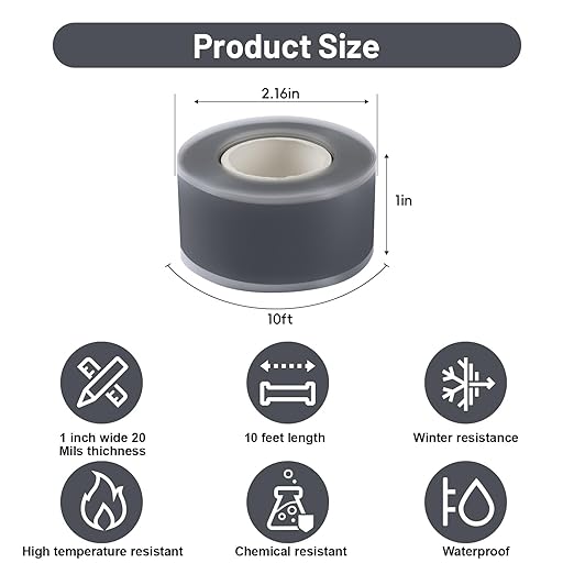 Self Fusing Silicone Tape 4 Rolls 1 in x 10' Grey Waterproof Rescue Tape Rubber - Image 2