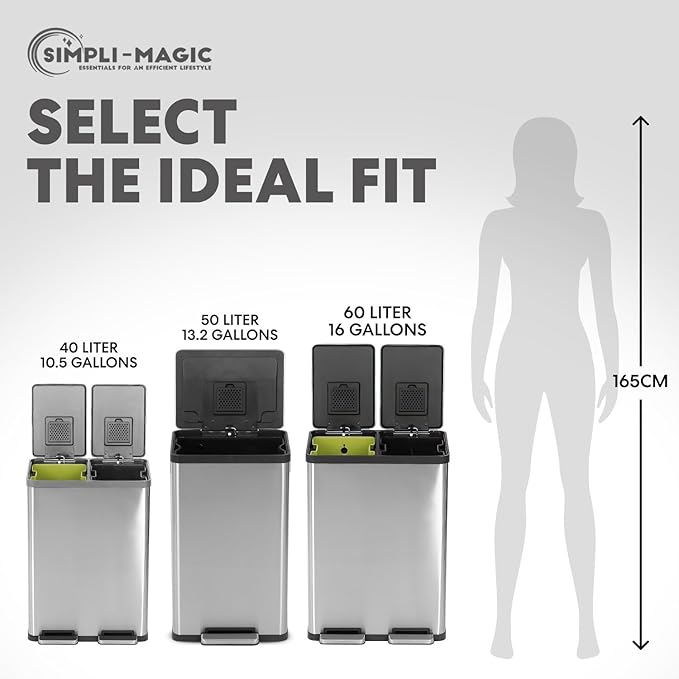 Simpli-Magic 16 Gallon Dual Compartment Step Trash Can – Kitchen Garbage Can - Image 2