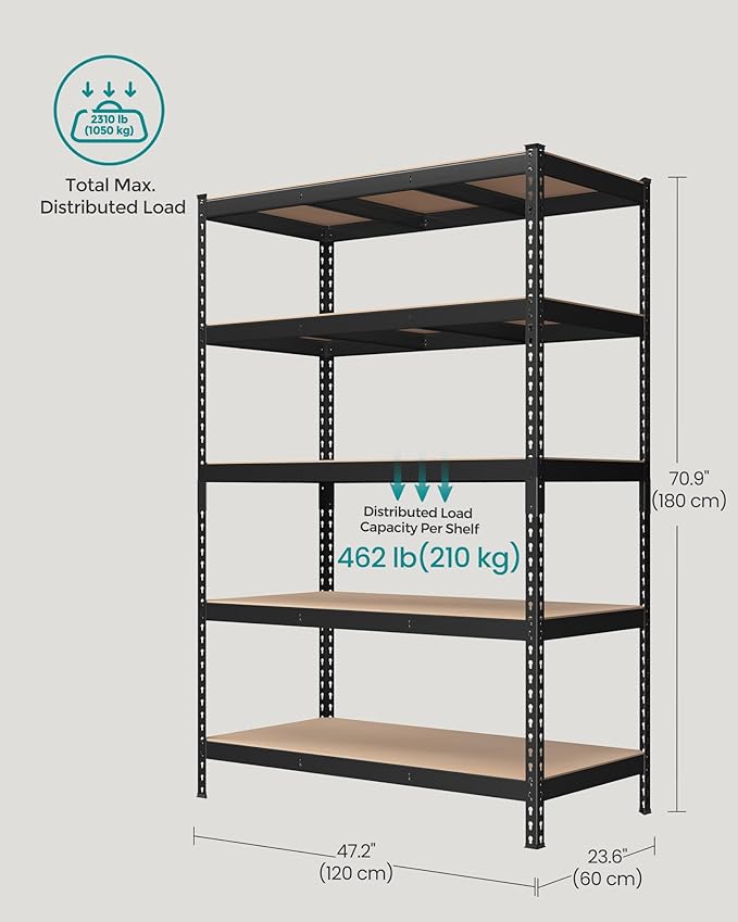 SONGMICS 5-Tier Storage Shelves, Load 2310 lb, Boltless Assembly, Adjustable - Image 3