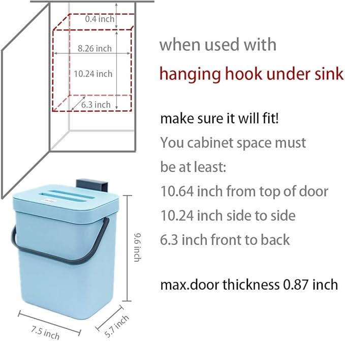 Kitchen Compost Bin Indoor for Counter Top, Hanging Small Trash Can - Image 4