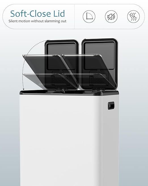 16 Gal Dual Trash Can, Stainless Steel Kitchen Garbage Bin, Recycle Dustbin - Image 4