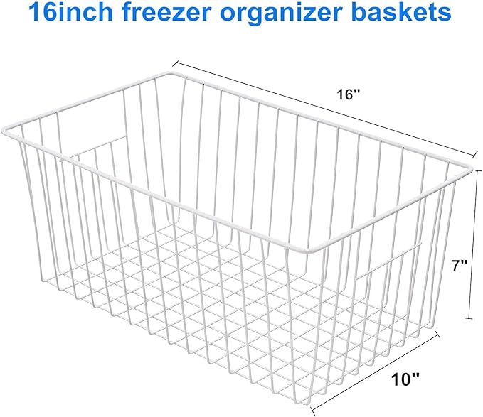16inch Freezer Storage Organizer Baskets, Household Wire Refrigerator Bins - Image 5