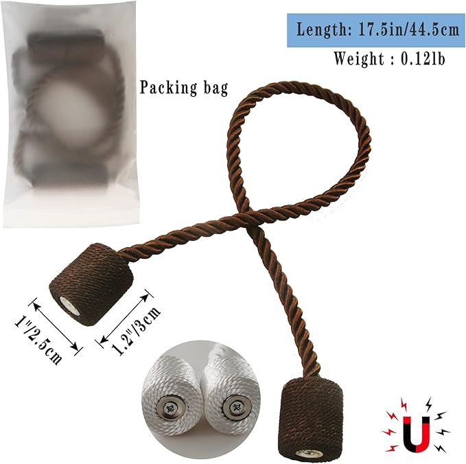Magnetic Curtain Tiebacks 4 Pack Coffee Curtain Rope Tieback Curtain Holders - Image 2