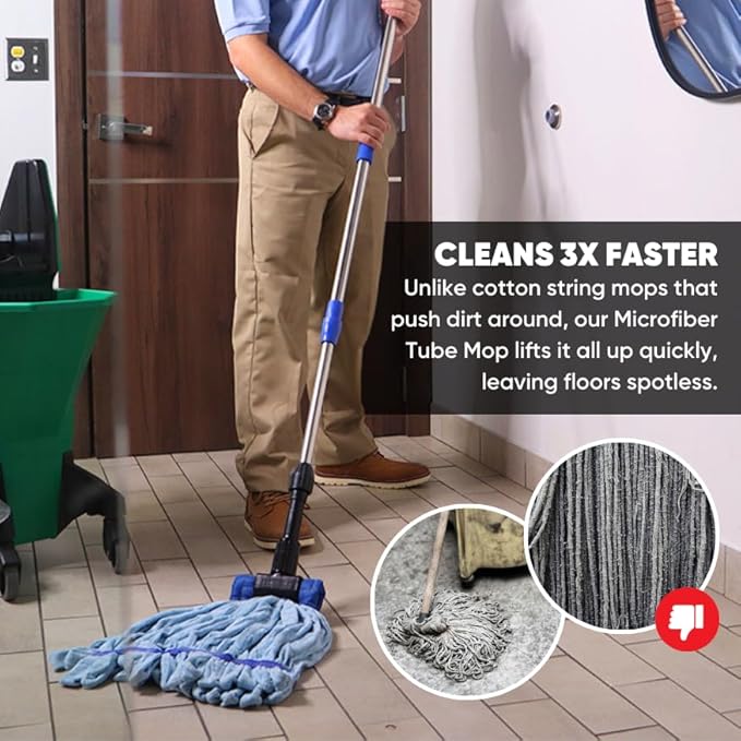 Commercial Mop Head Replacement – 1 Pack Blue Medium Microfiber Tube Mop | - Image 4