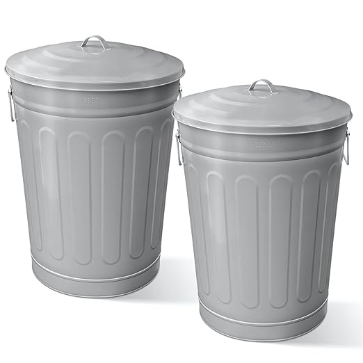 Plexon Round Trash Can 13 Gallon, Vintage Metal Outdoor Trash Can by Plexon