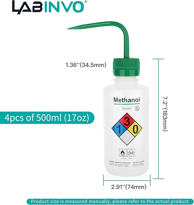 4pcs of Methanol Wash Bottles, Narrow Mouth, Self-Venting Safety Wash Bottles - Image 3
