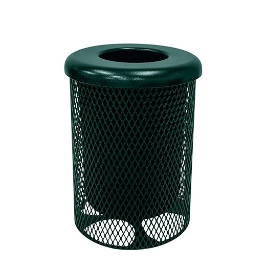 COATEDOUTDOORFURNITURE RFT-DGRN Heavy Duty 32 Gallon Round Trash Receptacle by CoatedOutdoorFurniture