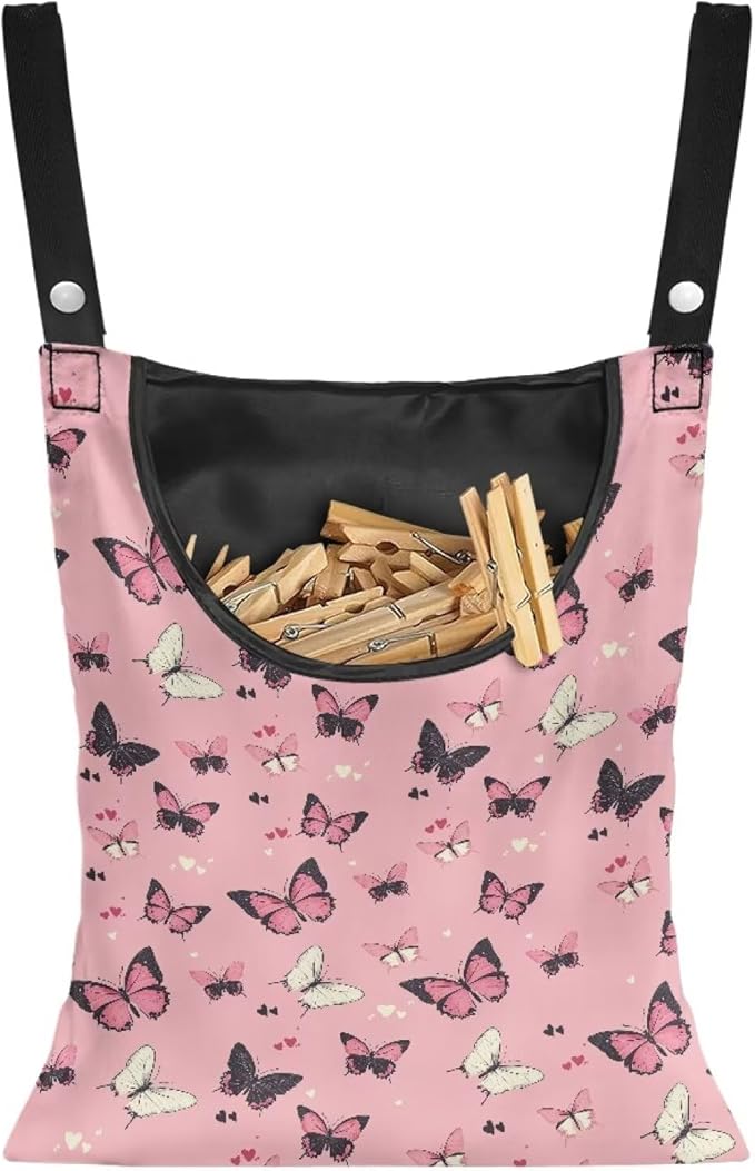 Butterfly Print Clothes Pin Hanging Bag, Stylish Clothespin Bag by Unknown