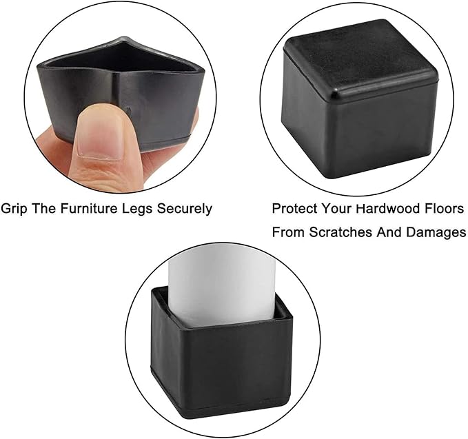 16 Pcs Black Square Anti-Slip Rubber Leg Tips Chair Leg Caps Furniture Floor - Image 6