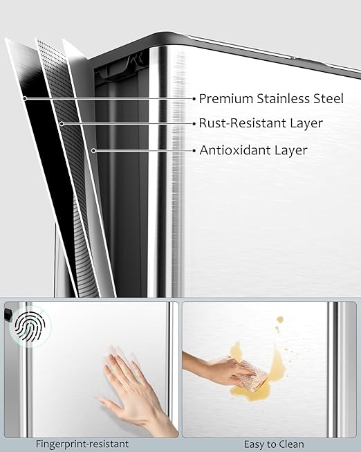 16 Gal Dual Trash Can, Stainless Steel Kitchen Garbage Bin, Recycle Dustbin - Image 5