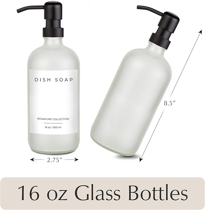 Emerson Essentials Glass Soap Bottle Dispensers, 2 Pack, Stainless-Steel Pumps - Image 2