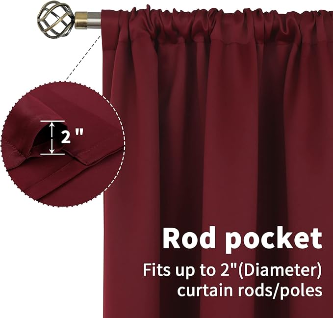 BGment Burgundy Blackout Curtains 63Inches Long - Image 4