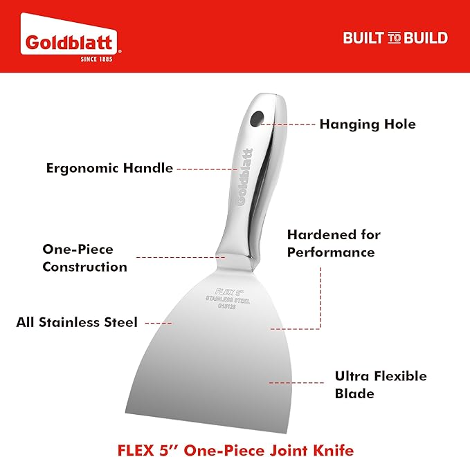 Goldblatt 5" Putty Knife, One-Piece Paint Scraper Tool, All Stainless Steel - Image 2