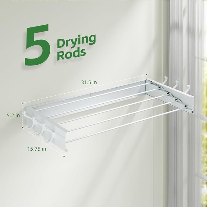 Wall Mounted Drying Rack 31.5", Foldable Clothes Drying Rack - Image 2