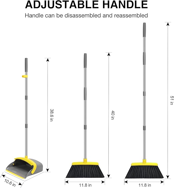 NACENA Broom and Dustpan Set, 52-in Long Adjustable Handle Broom Dustpan Combo - Image 2