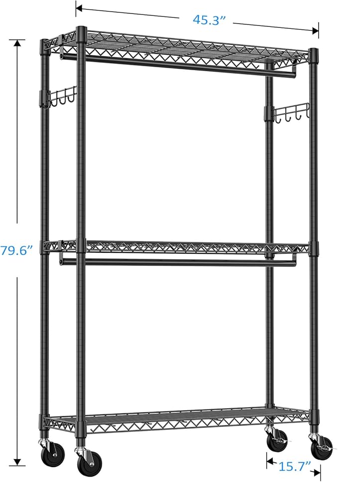 IZEUK 3 Tier Heavy Duty Rolling Garment Rack Wire Clothes Rack - Image 8