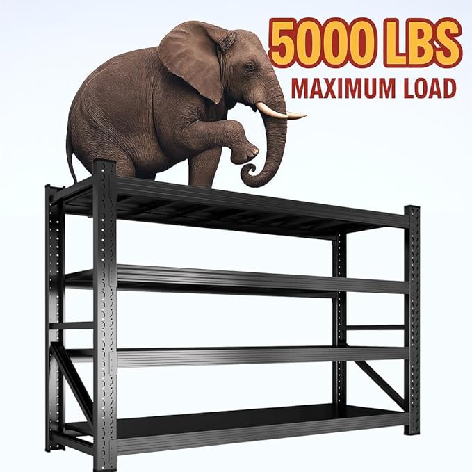 59" W Garage Shelving, Heavy Duty 4 Tier Metal Storage Shelves, Adjustable - Image 5