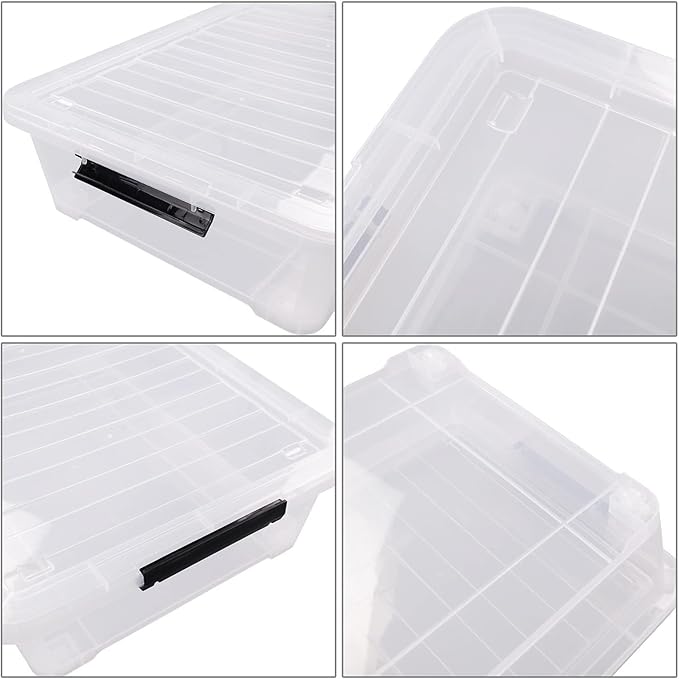 40 Quart Clear Plastic Underbed Storage Container, Wheeled Latching Storage Box - Image 3