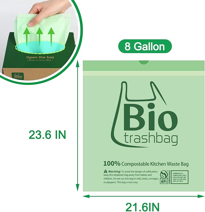 8 Gallon Compostable Trash Bags, Heavy Duty Extra Thick Compost Bags, Kitchen - Image 2