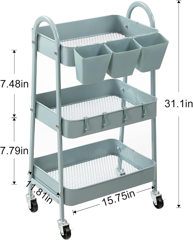 danpinera 3-Tier Rolling Cart, Metal Rolling Storage Cart - Image 3