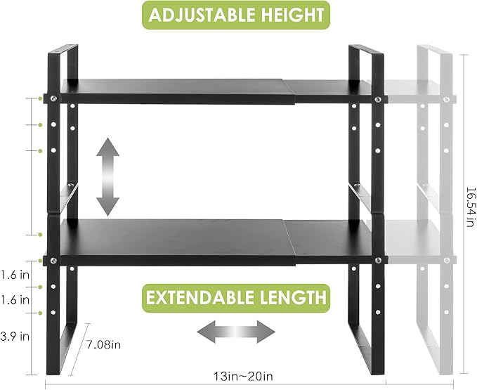 Expandable Cabinet Shelf Organizer Rack, Stackable Kitchen Counter Storage - Image 3