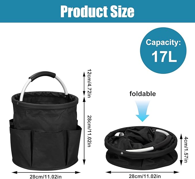 Qivine 17L Cleaning Caddy with Handle, Cleaning Supply Caddy Foldable Tool Bag - Image 2
