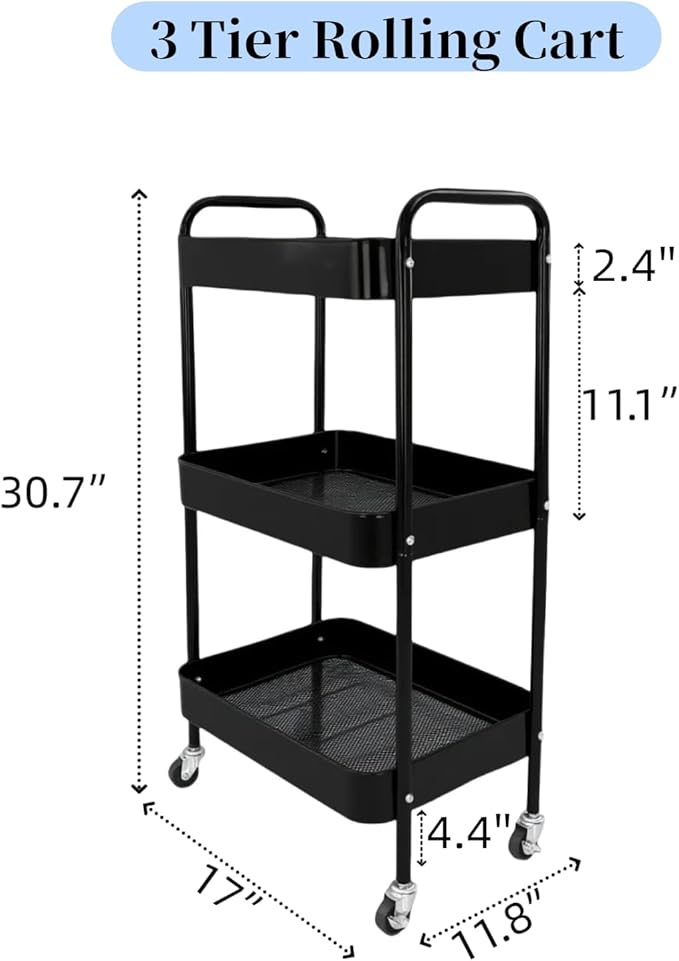 3 Tier Rolling Storage Cart for Kitchen Storage & Laundry Room Organization - Image 5