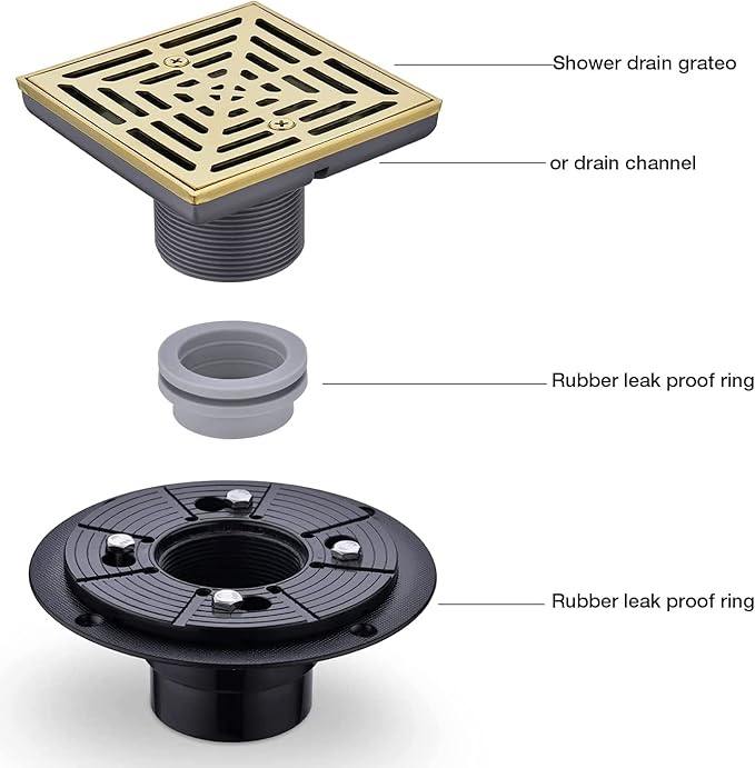 RANDOM Brushed Gold Shower Drain 4 inch Square Shower Drain - Image 5
