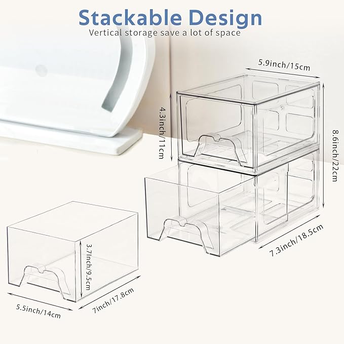 Plastic Drawers Storage, 8 Pack Clear Stackable Storage Drawers, Acrylic - Image 3