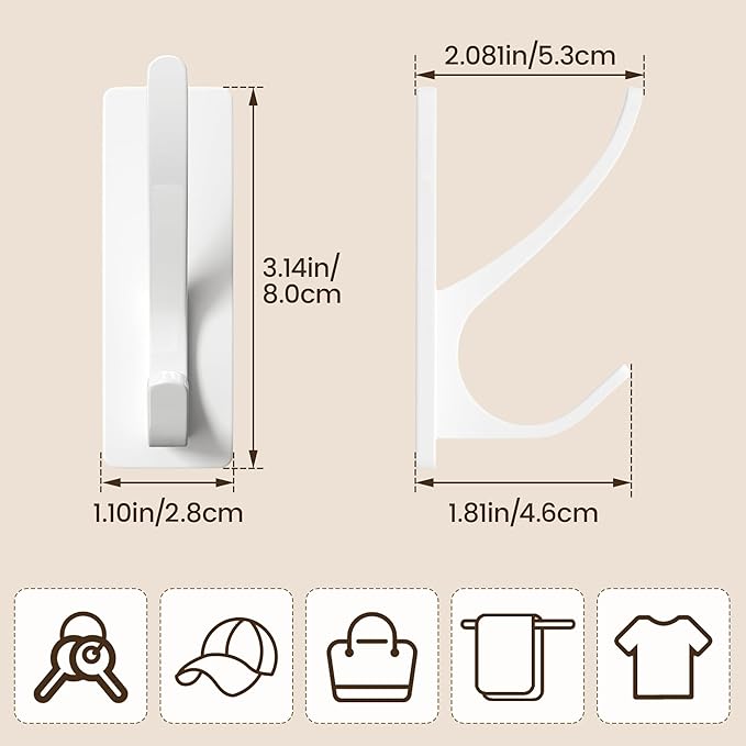 Self Adhesive Coat Hooks for Hanging, Heavy Duty Stainless Double Wall Hook for - Image 4