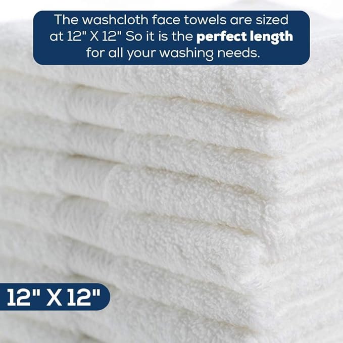 SIMPLI-MAGIC Cotton Washcloths White, 40 Pack, Size: 12”x12” - Image 3