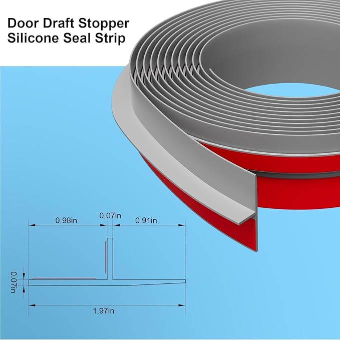 T-Shaped Door Draft Stopper, 1.97 in x 10 Ft Silicone Seal Strip - Image 2