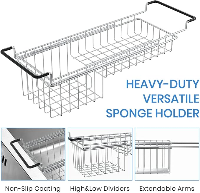Sink Caddy Sponge Holder Kitchen Sink Organizer Sponge Caddy Expandable 16.06" - Image 2