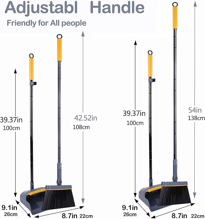 JEHONN Broom and Dustpan Set for Home, 54 Inches Long Handle Lightweight 180 - Image 6