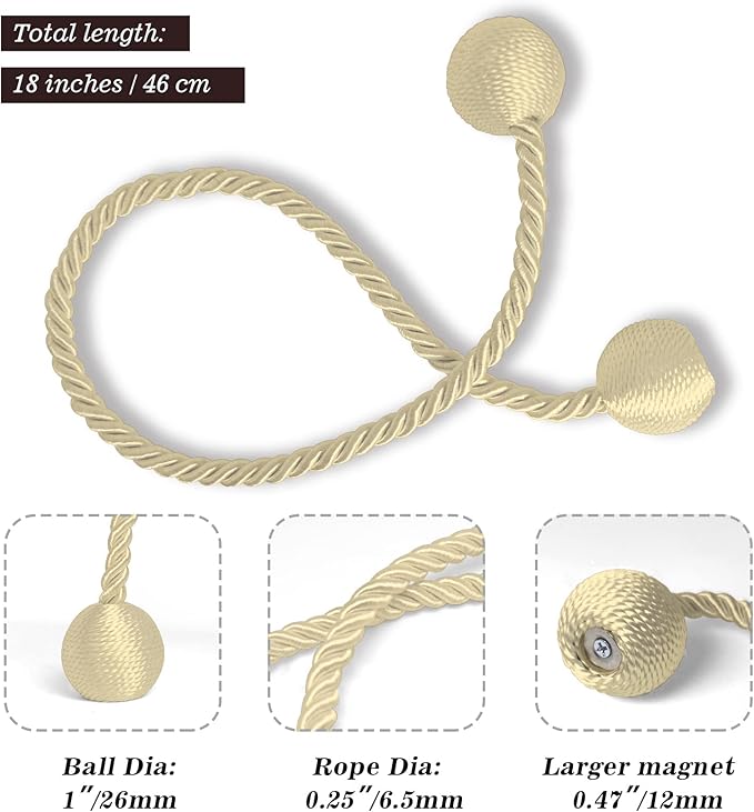 Hion Magnetic Curtain Tiebacks Golden 6 Pack, Curtain Tiebacks Buckles - Image 6