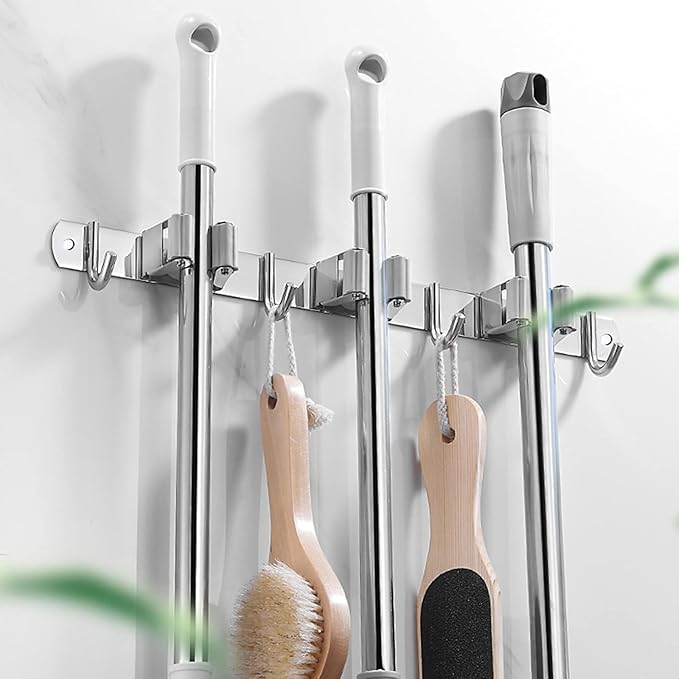 Broom and Mop Holder Wall Mounted, Broom Hanger Storage Rack, Stainless Steel - Image 4