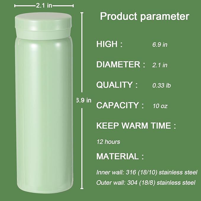 10oz Mini Water Bottle Stainless Steel Thermos Small Flask - Image 2