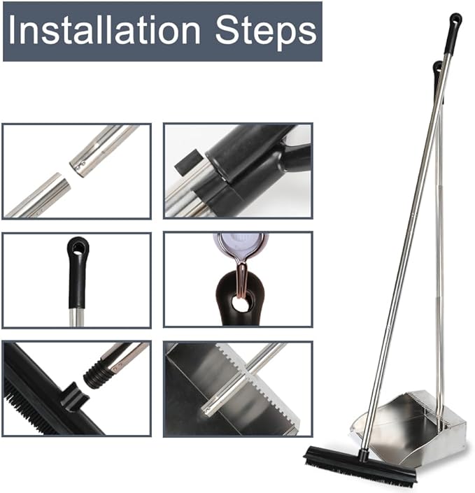 Rubber Broom and Dustpan Set, Pet Hair Removal Rubber Broom - Image 3