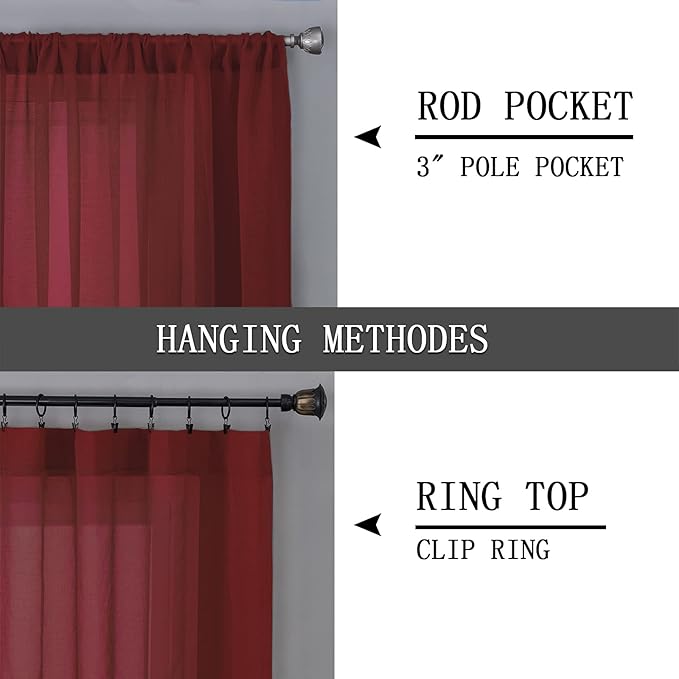 Tollpiz Sheer Curtains Bedroom Linen Textured Curtain Sheers Light Filtering - Image 5