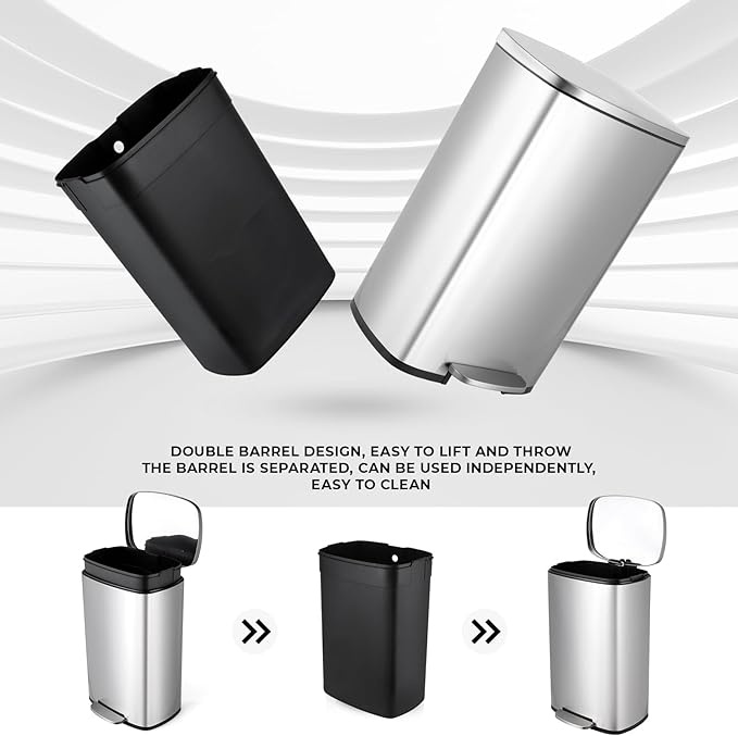 8 Gal Kitchen Trash Can, 30L Recycling or Garbage Bin, Brushed Stainless Steel - Image 5