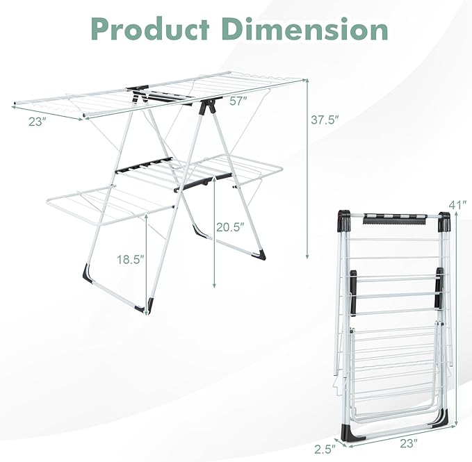 Giantex Clothes Drying Rack, 2-Layer Stainless Steel Foldable Laundry Drying - Image 8