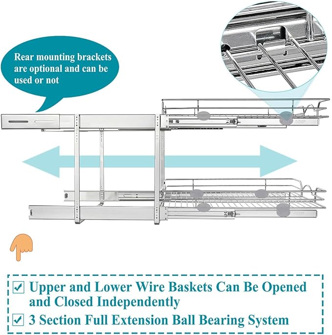 OCG 2 Tier Pull Out Cabinet Organizer, Pull Out Shelves - Image 5