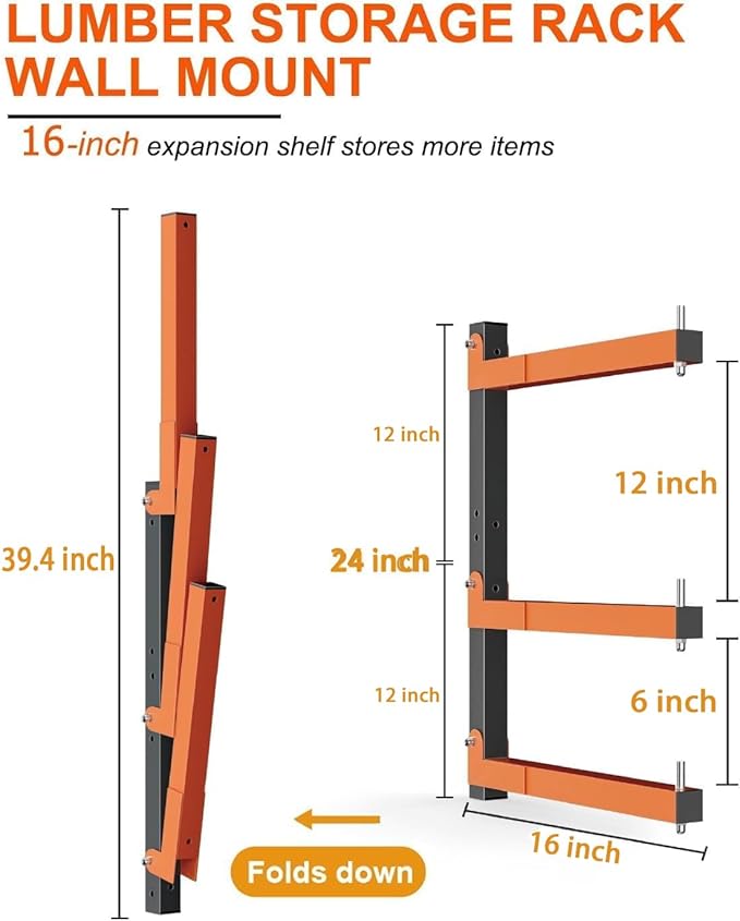 Lumber Rack Heavy Duty Wood Racks Wall Mount Folding Lumber Storage Racks - Image 2