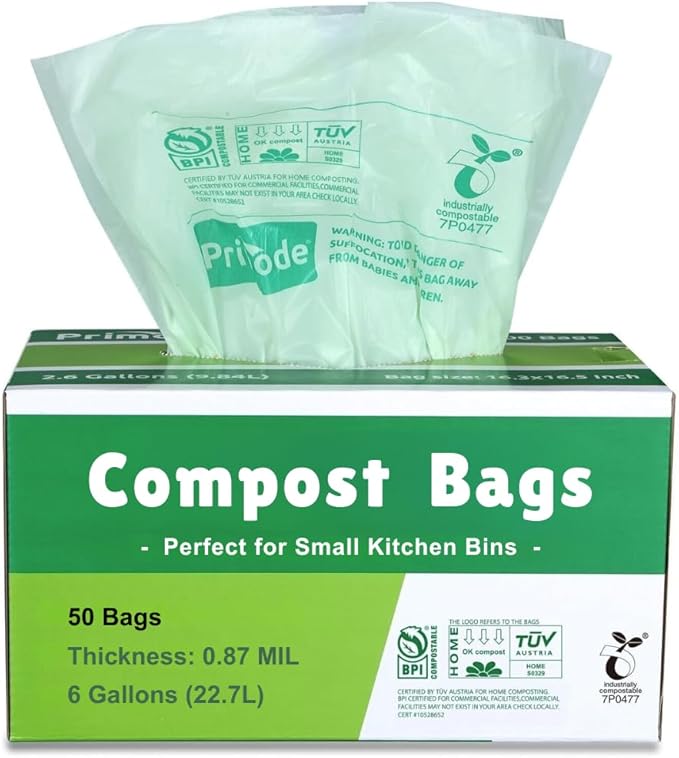 Primode Compostable Bags 6 Gallon Food Scraps Yard Waste Bags, Extra Thick 0.87 by Primode